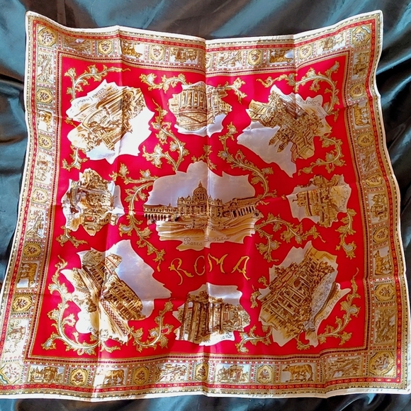 🩷$15 | Elegant Red & Gold Roma-Themed Scarf – Versatile Accessory - Picture 3 of 11